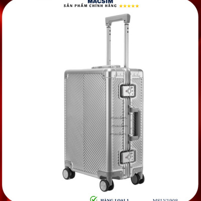 Vali hợp kim nhôm cao cấp Macsim MSLV1908 cỡ 20 inches màu đen màu bạc hàng loại 1