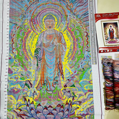 Tranh thêu kín Phật a di đà vs8272, kích thước 100 x 70 cm, 11ct thêu 3 sợi