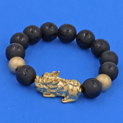 Chuỗi tay thạch anh Phật chú charm tỳ hưu 14 ly TH36