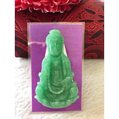 MẶT DÂY CHUYỀN PHẬT QUAN ÂM ĐEO CHUỖI DÀI NGỒI ĐÀI SEN  CHẤT LIỆU ĐÁ CẨM THẠCH XANH LÝ TỰ NHIÊN ĐẸP  Size Cao 58mm x Ngang 33mm x Dầy 6mm