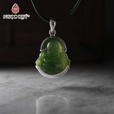 Mặt dây chuyền Di lặc đá ngọc bích bọc bạc s925 mệnh mộc, mệnh hỏa - Ngọc Quý Gemstones