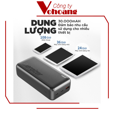 [Mỹ] Sạc dự phòng Energizer UE30055PQ Dung lượng 30000mAh sạc nhanh PD 20W với 9 chứng nhận an toàn - Hàng chính hãng