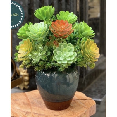 Cụm hoa sen đá giả siêu đẹp giống thật 99% - Cây giả, hoa lụa Decor trang trí nhà cửa