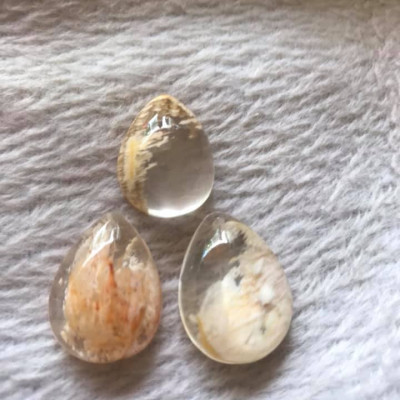 MẶT DÂY CHUYỀN ĐÁ THẠCH ANH ƯU LINH TỰ NHIÊN HÌNH GIỌT NƯỚC MÀU BÔNG TRẮNG VÀNG CAO 23,5MM ĐK 17,5MM