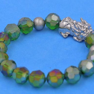 Chuỗi tay Pha Lê Xanh Đa Sắc cắt giác 10 ly Mix Tỳ Hưu inox 2 Bi VFLGXTHTRHB10 - Chuỗi tay thời trang phong thủy