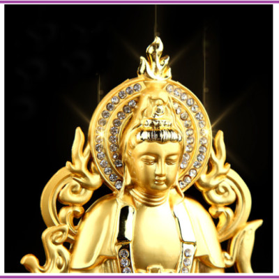 Tượng Phật Bà Quan Âm 2 mặt mạ vàng để taplo trang trí xe ô tô có khoang chứa nước hoa.Tượng phong thủy để taplo trang trí xe hơi ô tô