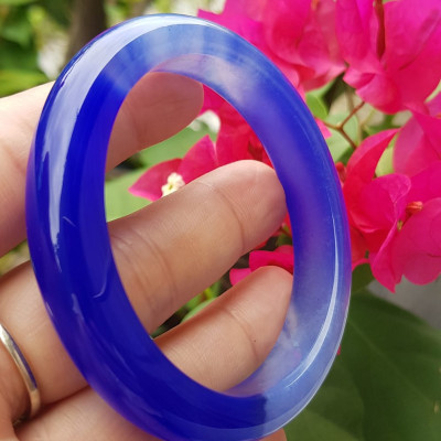 Vòng tay Nữ  Bản Hẹ Đá Mã Não Xanh Dương Đậm nhạt 1 bên đều đẹp Vòng tay Ni 52mm x Cao 11mm x dầy 8mm Nữ mệnh Thủy mệnh môch 50kg - 54kg đeo ạ