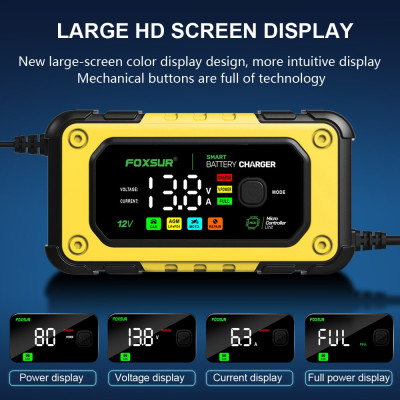 ạc bình ắc quy Foxsur 7A 12V(4Ah - 140Ah)sạc cho cả pin LiFePO4 tự ngắt khử sunfat chống ngược cực chống chập