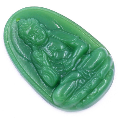 Mặt dây chuyền Phật A di đà đá xanh 2.2 x 3.6cm ( size trung ) kèm vòng cổ hạt chuỗi đá đen + móc inox, Phật bản mệnh