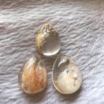 MẶT DÂY CHUYỀN ĐÁ THẠCH ANH ƯU LINH TỰ NHIÊN HÌNH GIỌT NƯỚC MÀU BÔNG TRẮNG VÀNG CAO 23,5MM ĐK 17,5MM