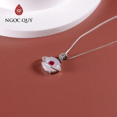 Dây chuyền bạc điếu bọc bạc cẩm thạch bạch ngọc type A mệnh thủy kim - Ngọc Quý Gemstones