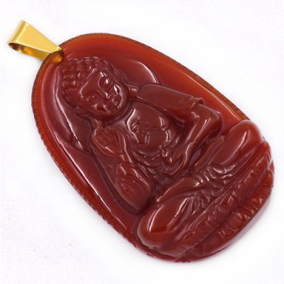 Mặt Phật A Di Đà thạch anh đỏ 3.6cm kèm hộp nhung - Phật bản mệnh tuổi Tuất, Hợi - Mặt size nhỏ