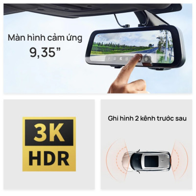 Camera hành trình gương 70mai S500 tích hợp cam lùi, màn hình cảm ứng 9.35inch, 3K HDR góc quay rộng 138° – Hàng chính hãng