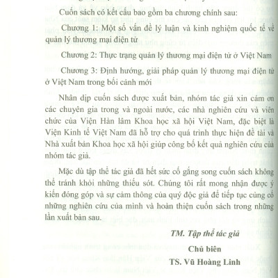 Quản Lý Thương Mại Điện Tử Ở Việt Nam Trong Bối Cảnh Mới (Sách chuyên khảo) - Viện Hàn lâm Khoa học Xã hội Việt Nam - Viện Kinh tế Việt Nam  TS. Vũ Hoàng Linh chủ biên