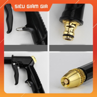 Bộ dây và vòi xịt rửa xe tưới cây tăng áp,vòi xịt rửa,vòi tưới cây 810-2576-1 (dây xám- cút nối đen)