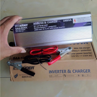 Inverter chuyển đổi điện 12v lên 220v 1000w  CÔNG SUẤT ĐỦ có sạc ắc quy 10a 2IN1