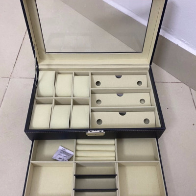Hộp 2 Tầng Đựng Đồng Hồ, Mắt Kính Và Trang Sức SAIKE SAIKE S633 Vỏ Da Màu Đen
