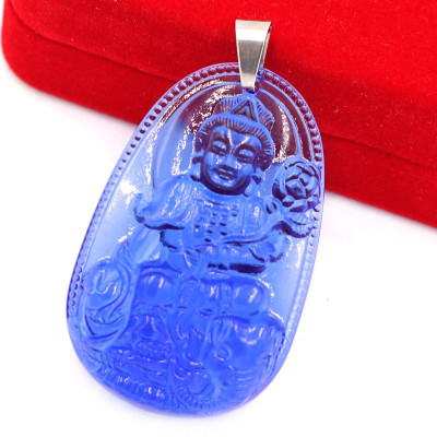 Mặt phật Phổ Hiền Bồ Tát thủy tinh xanh dương 3.6cm - phật bản mệnh tuổi Thìn, Tỵ