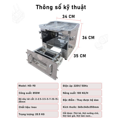 Máy thái thịt ABG HD-90 Công suất 850W, inox dày dặn, không oxy hóa, gỉ sét, motor lõi đồng nguyên chất bền bỉ