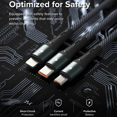 Cáp sạc nhanh đa năng cho điện thoại/tablet RINGKE 3-in-1 Fast Charging Multi Cable 1.2M - Hàng Chính Hãng