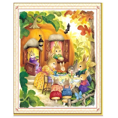 Tranh thêu kín Gia đình Thỏ DX1335, kích thước 67 x 60 cm