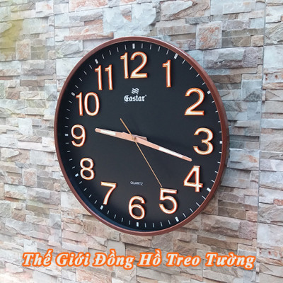 Đồng Hồ Treo Tường Cao Cấp DẠ QUANG EASTAR Mặt Tròn Lớn Viền Mỏng 38cm – Số nổi 3D – Máy NHẬT KIM TRÔI - Tặng Pin Maxell - BH 1 Năm - Treo Tường Decor Trang Trí Nhà Cửa