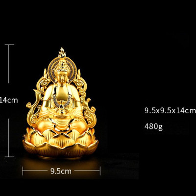 Tượng Phật Quan Âm bằng hợp kim mạ vàng ngồi đài sen để xe ô tô C13 (Tượng 2 mặt)