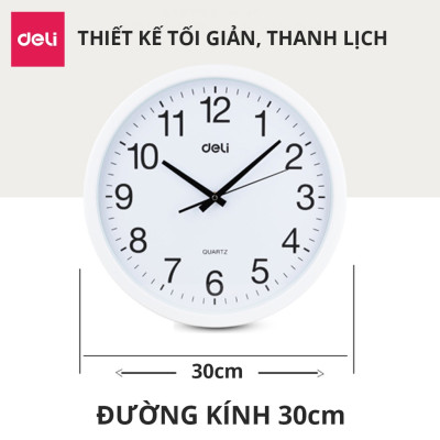 Đồng Hồ Treo Tường Kim Trôi Quazt Cao Cấp Deli Không Tiếng Ồn Có Bảo hành Kèm Móc Treo 9005