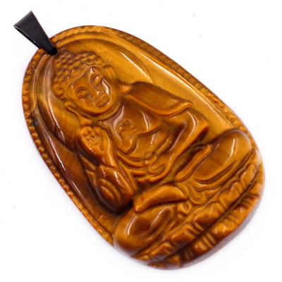 Mặt dây chuyền Phật A Di Đà đá mắt hổ 3.8cm - Phật bản mệnh tuổi Tuất, Hợi - Mặt size nhỏ