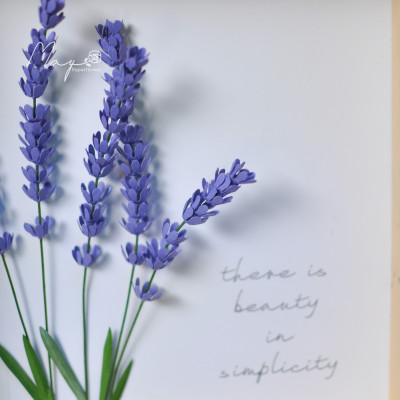 Tranh Hoa Giấy Handmade Trang Trí - Hoa Oải Hương MAYPAPERFLOWER Khung Gỗ Size 19x19cm