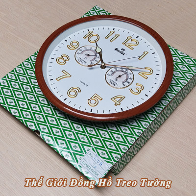 Đồng hồ EASTAR Kim Trôi có DẠ QUANG và NHIỆT ẨM KẾ Tự Động – Số nổi 3D Viền Vân Gỗ – Tặng Pin Maxell.