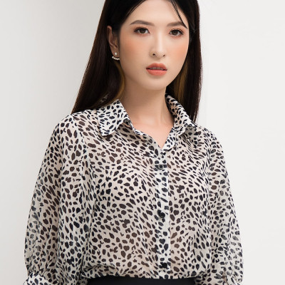 Áo Sơ Mi Voan Nữ Thời Trang Họa Tiết Beo Maxivic, La Mộc - LM72102