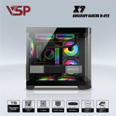 Vỏ Máy Tính Case VSP Aquanaut Pro Gaming M-ATX7 (Black/White) - Hàng Chính Hãng