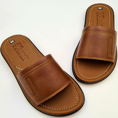 Dép nam quai ngang da bò DONAVY cao cấp thiết kế 2 chữ L bắt mắt may full quai và đế bao đi mưa DQN2L