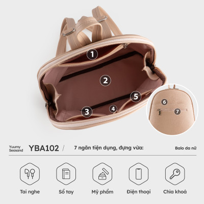 Balo Yuumy ( Thời trang nữ phối ngăn - Balo da Seasand YBA102 )