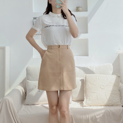 Áo sơ mi nữ ngắn tay màu trắng họa tiết thêu cổ Peter Pan Burny