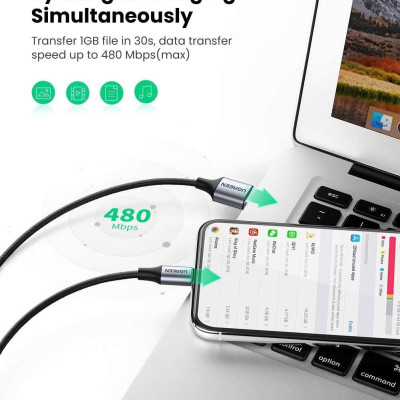 Ugreen UG60154US291TK 0.25M màu đen cáp MFI USB 2.0 A ra Lightning đầu bọc nhôm mạ nickel chống nhiễu 25cm - HÀNG CHÍNH HÃNG