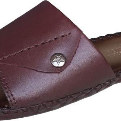 Dép nam quai ngang TRƯỜNG HẢI một bản da bò thật đế âm may viền thủ công chắc chắn tỉ mỉ mặt đế cao su chống mòn không trơn QNTH074  - Nâu - 44