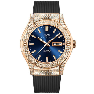 Đồng hồ nam chính hãng IW CARNIVAL IW55851G-48 Viền vàng, Kính sapphire,chống nước 50m,máy cơ Automatic,dây cao su xịn