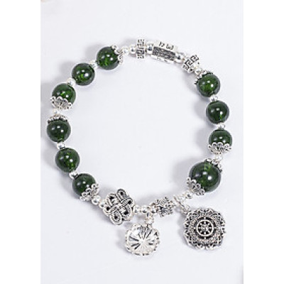 Vòng Tay Phong Thủy Nữ Đá Diopside Phối Charm Hoa Vintage (7mm) Mệnh Mộc, Hỏa Ngọc Quý Gemstones