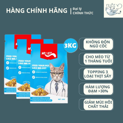 Tặng gói dùng thử - Hạt cho mèo Mr.Vet - Petour Singapore - Hạt full topping hơn 30% đạm - Túi seal 1 kg