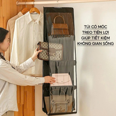 Túi Treo Túi Xách Đa Năng – 2 Mặt, 6 Ngăn, Trong Suốt, Bền Đẹp, Gọn Tủ