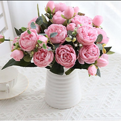 Hoa lụa, bình hoa hồng Ecuador cao cấp nhiều mẫu để bàn trang trí nhà cửa đẹp sang trọng, lọ hoa giả decor phòng khách, nhà hàng Anzzar BH-02