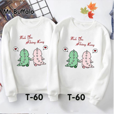 Áo cặp, đôi sweater thu đông hình khủng long siêu cute đủ size Mr.Buffalo