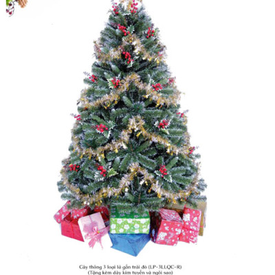 Cây thông noel 3 loại lá gắn trái đỏ cao 1m8