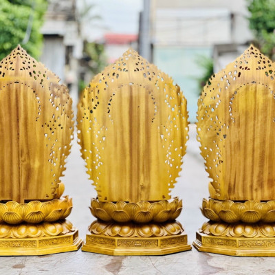 Bộ Tượng phật tây phương tam thánh bằng gỗ gõ vàng kt 90×48×48cm