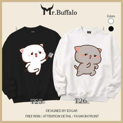 Áo Sweater cặp đôi Mèo mochii đuổi nhau dễ thương Mr.Buffalo