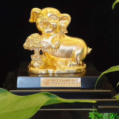 Tượng Heo tài lộc dát vàng (14x17x22cm) M05 MT Gold Art- Hàng chính hãng, trang trí nhà cửa, phòng làm việc, quà tặng sếp, đối tác, khách hàng, tân gia, khai trương 