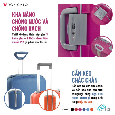 Vali kéo du lịch RONCATO LIGHT - Vali khóa sập, Chống rạch, Chống nước, Thương hiệu Ý, Made in Italy