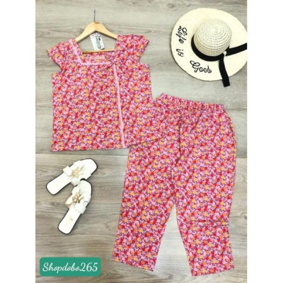 Đồ bộ nữ,đồ ngủ mặc nhà lửng 9 tấc vải lụa họa BL 123 tiết hoa nhí size 45-57kg.